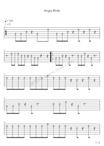 吉他谱angrybirds愤怒的小鸟