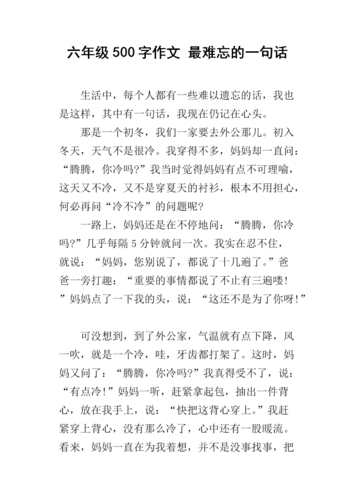 六年级500字作文 最难忘的一句话.docx