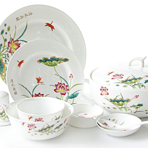 御磬陶瓷景德镇高档瓷器餐具礼品套装骨瓷56头42头清风和韵带面碗商品