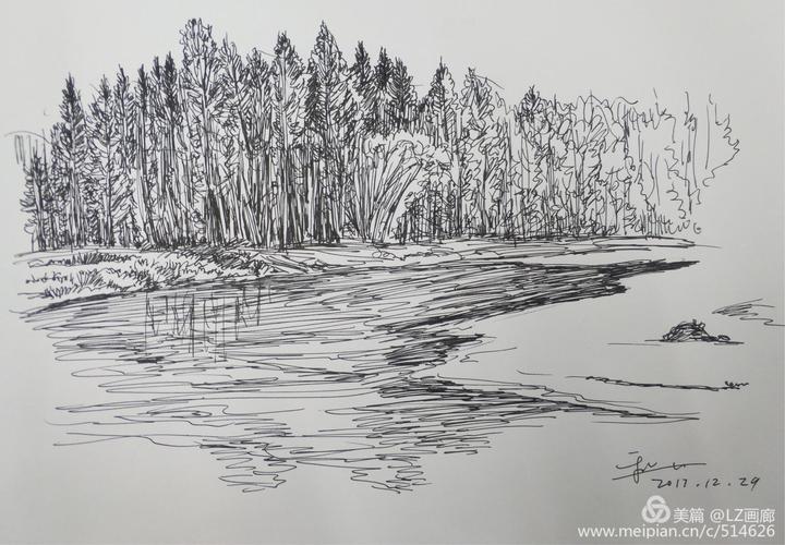 速写:根河河流尺寸:a4 速写纸2017.12.29.