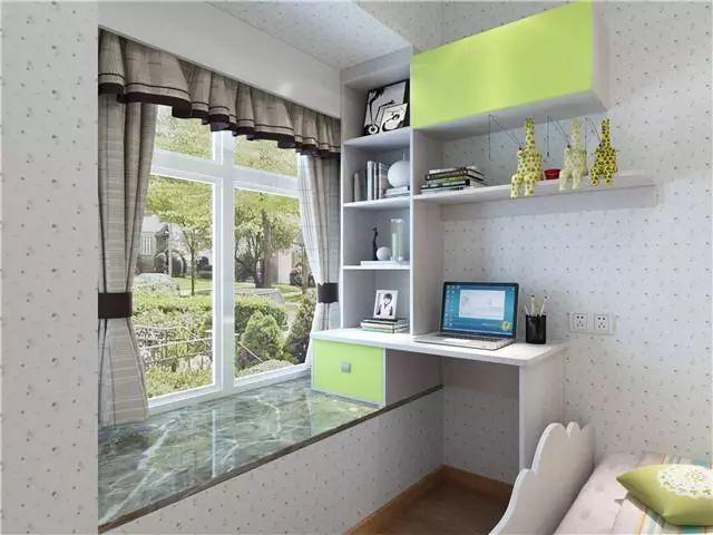 飘窗侧书桌设计,其实余下的飘窗放上飘窗垫就是一个休息的地方哦