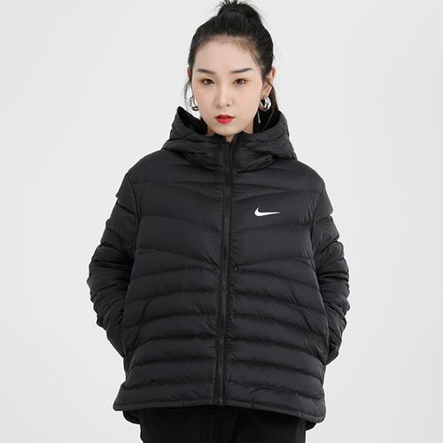 nike耐克羽绒服女装休闲秋冬新款防风保暖黑色连帽运动外套cu5095
