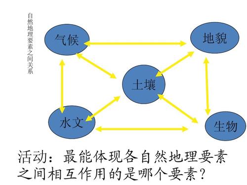 之 间 关 系 气候 地貌 土壤 水文 生物 活动:最能体现各自然地理要素