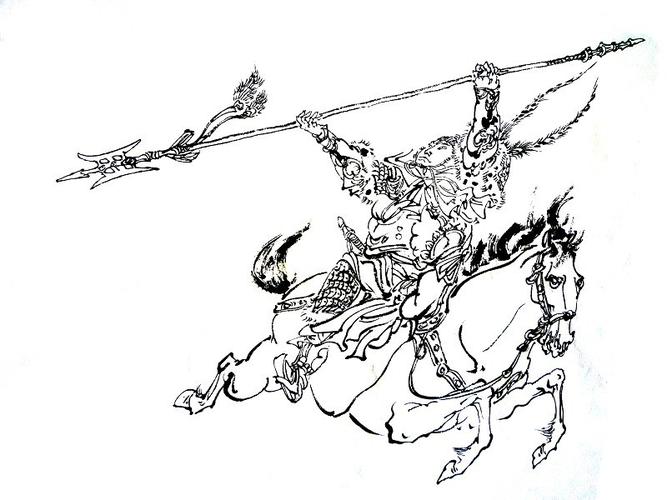 国画手绘白描.吕布.塑新斋潘纪坤