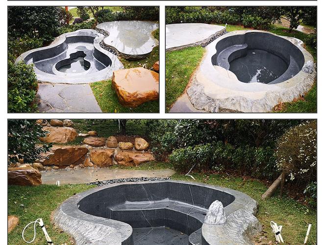 花岗岩芝麻灰成人温泉泡池 别墅酒店室内外整石石材泡池 支持定制