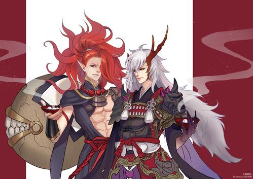 【侵删】酒吞茨木请大家吃元宵啦~ 画师:晓晓空_阴阳师手游 酒茨 元宵