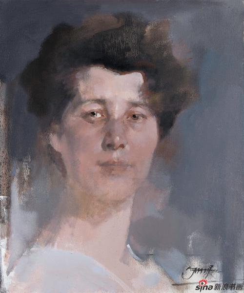 姜建忠作品《郦女士肖像》布面油画50x60cm 2015年