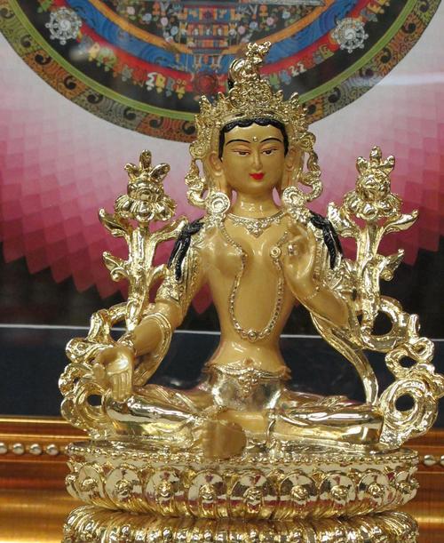 *胜 7寸 精铜 铜鎏金色 藏传佛教佛像 女性菩萨 绿度母