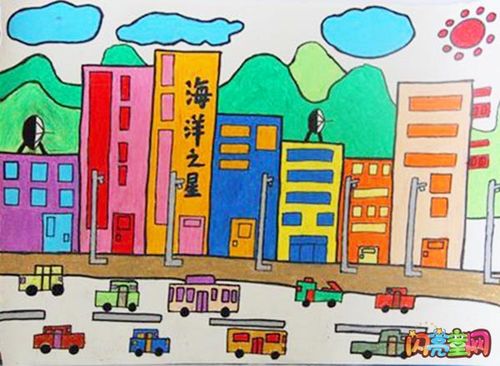 我的家乡儿童画绘画作品