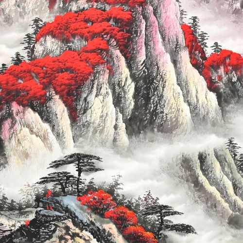 杨和平《秋林胜景》 /240x96cm/传统水墨