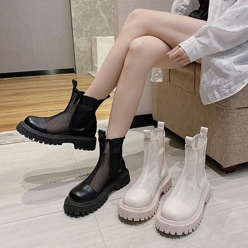 烟筒靴女网纱马丁靴凉鞋2021新款夏季薄款厚底镂空网靴配裙子凉靴