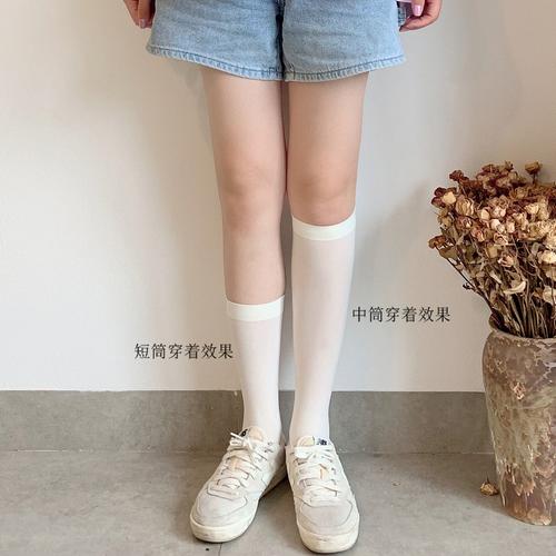 天鹅绒中筒袜子女ins夏季薄款白色小腿jk长筒中筒袜