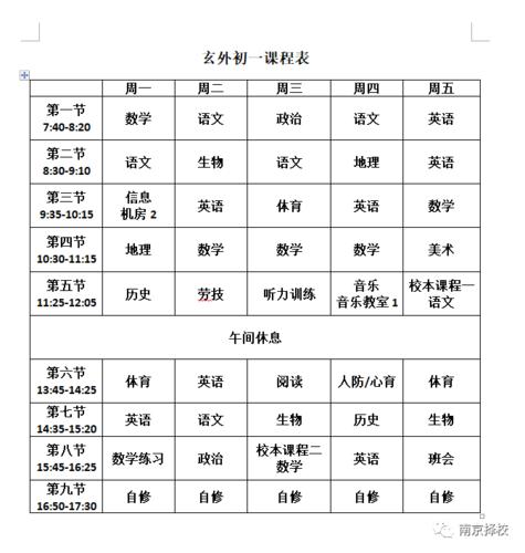 上图为钟英中学某班课程表,从表中也可以看出,周一下午安排了交际