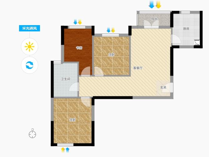 阳城汉江苑3室2厅1卫1厨95.00㎡户型图