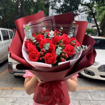 鲜花速递33朵红玫瑰花束礼盒香槟玫瑰生日礼物表白送女生老婆全国同城