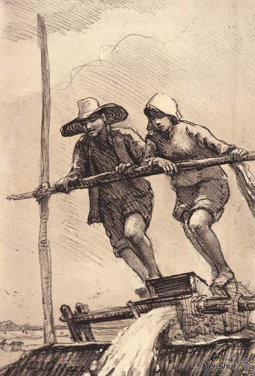 车水伍必端版画艺术作品欣赏