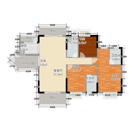 新时代嘉园3室1厅3卫1厨163.00㎡户型图