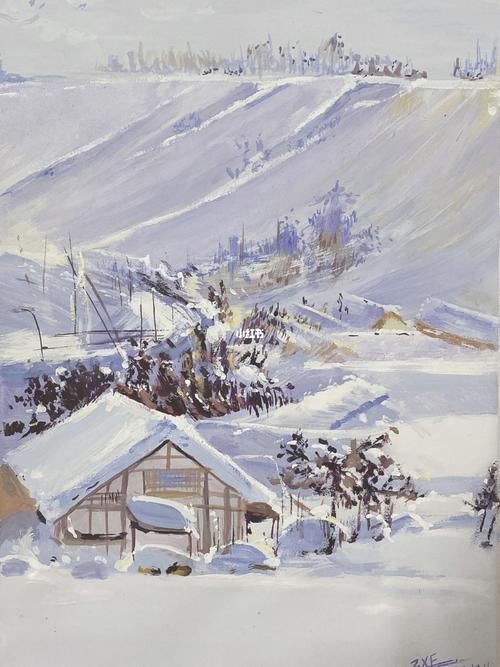 安静的雪景_雪景_画画_水粉风景画_文化_绘画