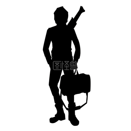 图怪兽原创元素手绘人物剪影男生站姿背刀插画元素