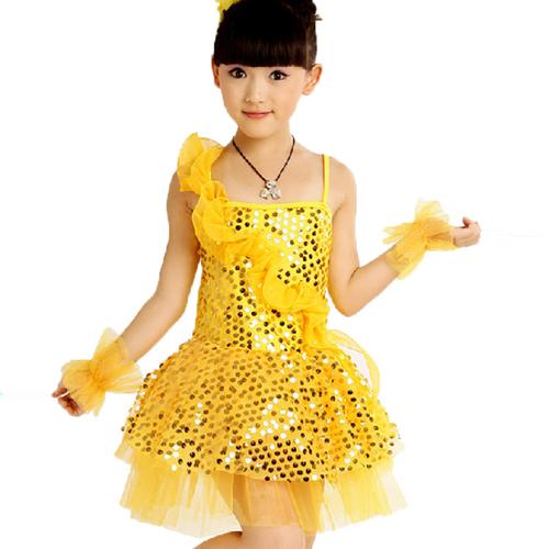 儿童演出服表演服舞台服装 现代拉丁舞舞蹈裙亮片纱裙儿童舞蹈服