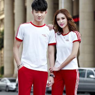 纯棉夏季情侣套装韩版男女短袖圆领班服运动套装班服学生校服批发