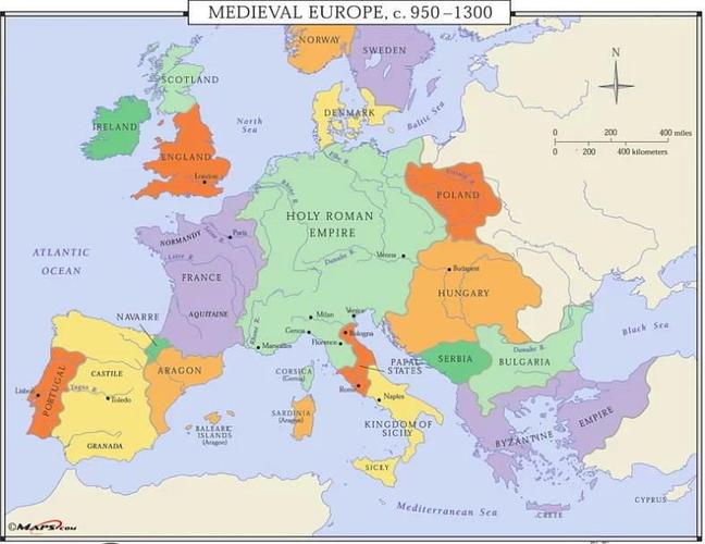 950-1300年中世纪欧洲地图