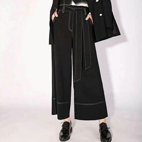 2021年春女装流行裤子,2021年女裤子流行款式 希哥弟思媞女装2021春新款正品气质百搭黑色休闲女裤