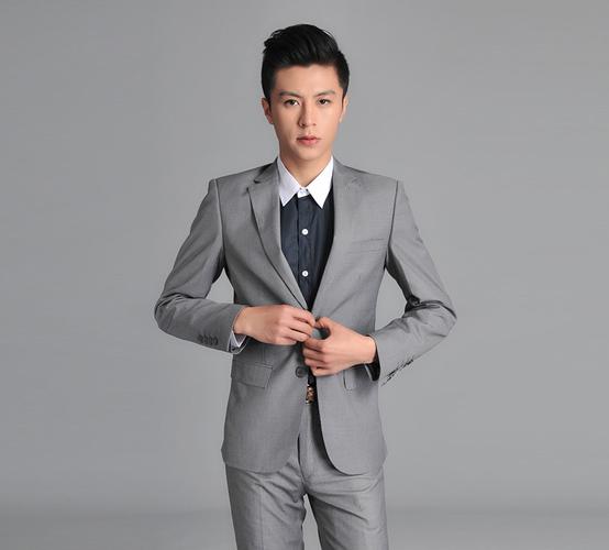 正装男士西服套装韩版修身商务休闲职业装新郎结婚礼服潮 黑色二扣 s