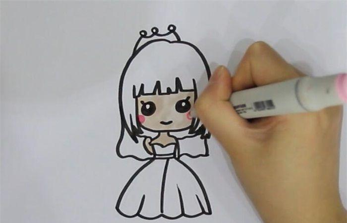 最后用黑色彩笔给头发涂上颜色,婚纱的腰带涂上红色,一个美美的穿婚纱