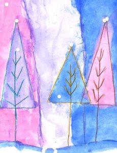 雪地中的三棵树冬天儿童画作品在线看