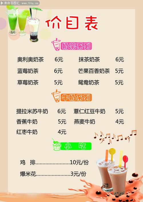 奶茶店价目表下载