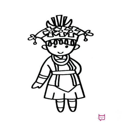 可爱的侗族少女简笔画