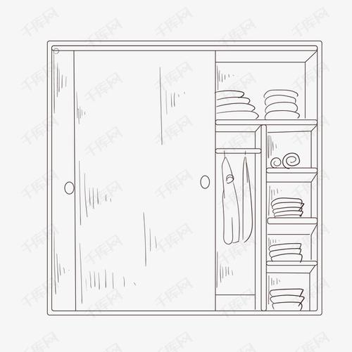 线描衣柜手绘插画
