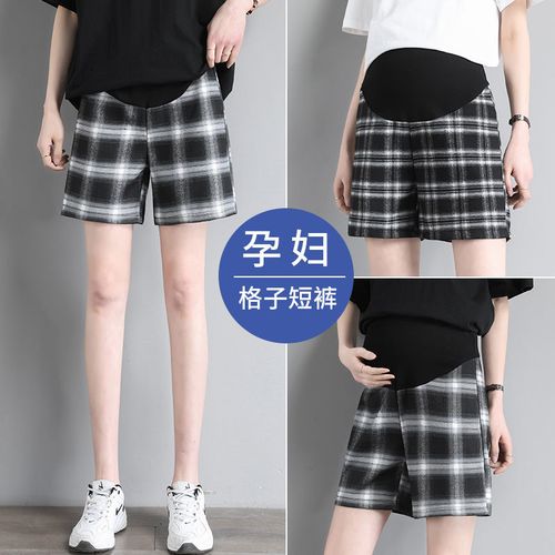 孕妇短裤女夏季薄款外穿孕妇裤子宽松打底春夏格子阔