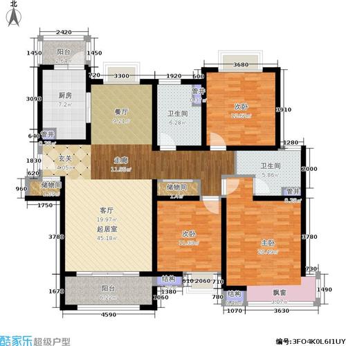 宝地东花园3室0厅2卫1厨141.00㎡户型图