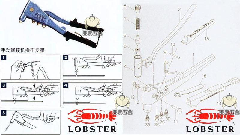 供应原装日本 龙虾牌 lobster 手动拉钉枪 hr-002a铆钉枪 进口拉铆枪