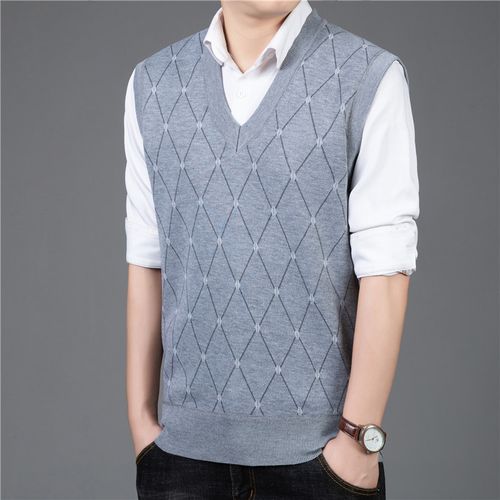 鳄鱼恤加绒秋冬无袖背心针织衫v领中老年毛背心鸡心领马甲男士毛衣