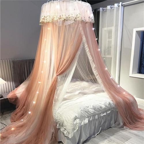 网红新款双层公主风少女床幔吊顶蚊帐圆顶吊帐落地双人家用免安装