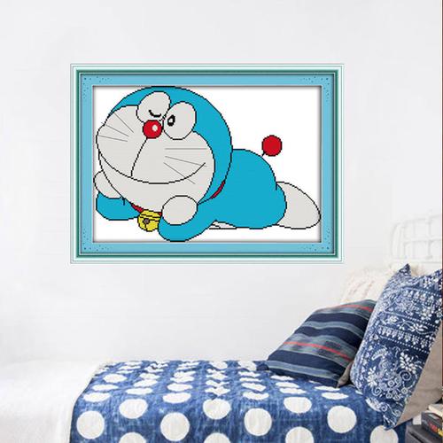 精准印花多拉a梦叮当猫十字绣新款卡通动漫动物图案卧室小幅简单