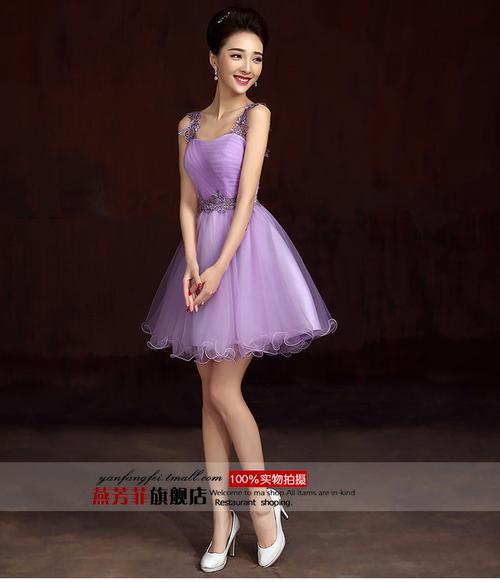 2015新款伴娘团礼服伴娘服紫色晚礼服春夏短款姐妹裙结婚演出服裙