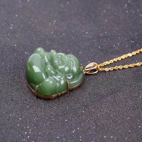 映时18k金碧玉猫眼佛公吊坠挂件