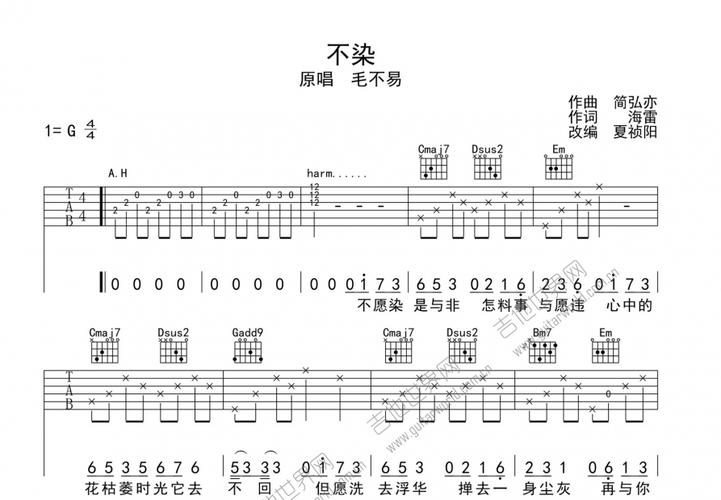 不染吉他谱_毛不易_g调弹唱