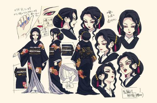 《鬼灭之刃》人设原画公开,蝴蝶忍满满的细节,无惨的女装太美了