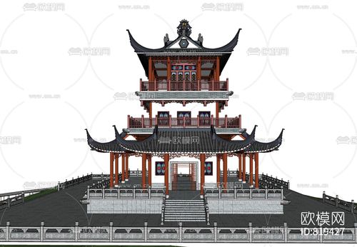 中式塔楼免费su模型