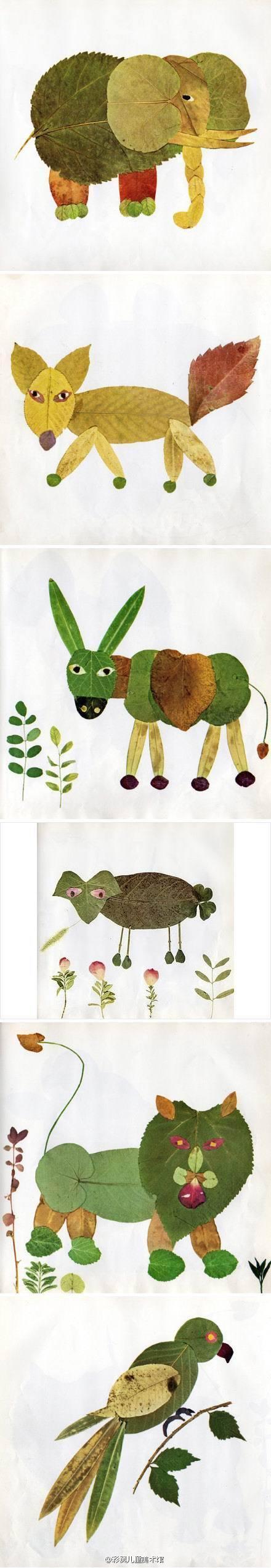 创意设计# 树叶创意画~小朋友们不妨和家长一起试试,收集落叶,看看