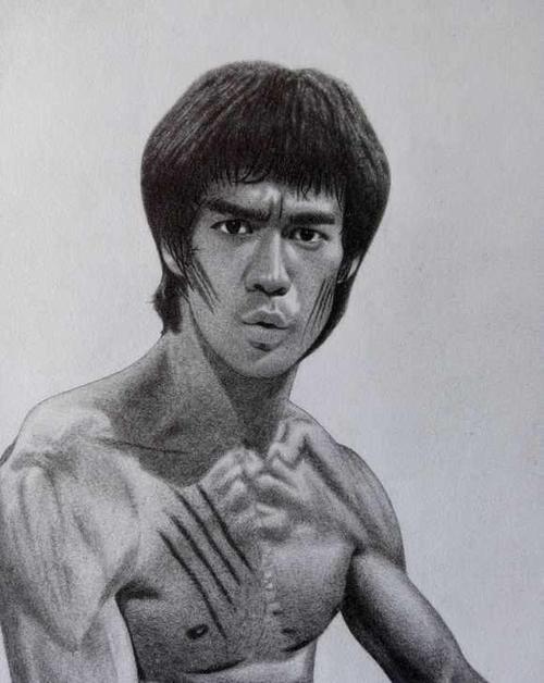 李小龙黑白墙体手绘