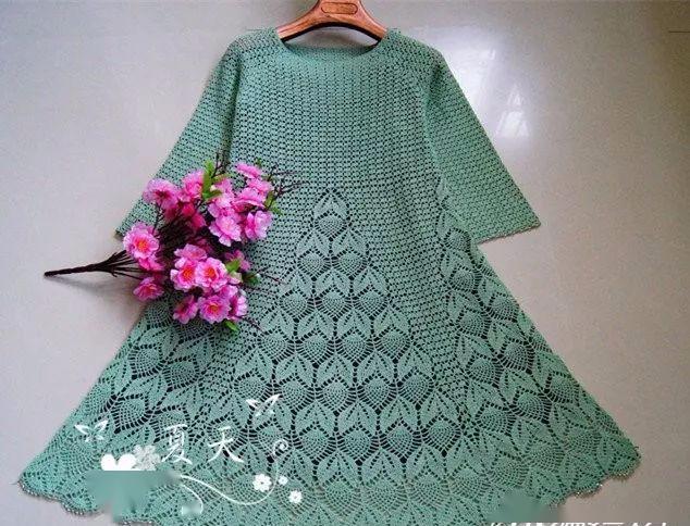 可以钩亲子款的钩针叶子花编织服饰教程