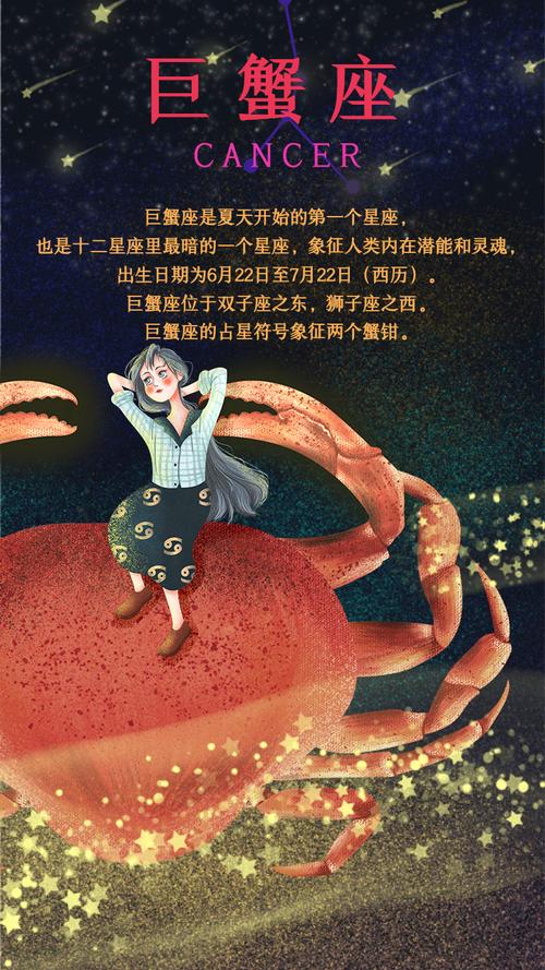 12星座巨蟹座女孩星空原创插画手机用图
