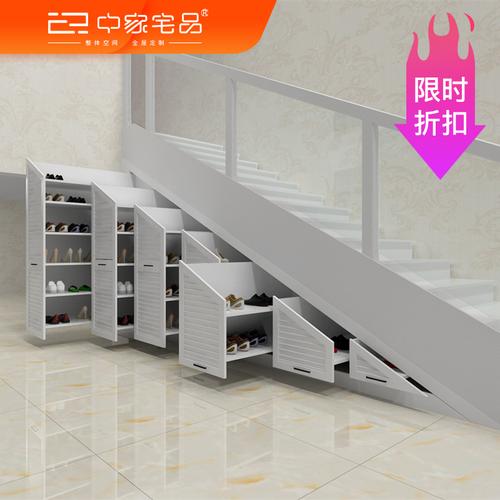 网红楼梯柜定制新款百叶门阶梯储物架抽拉柜子定做整体鞋柜伸缩拉