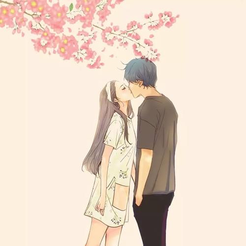浪漫樱花亲吻爱人头像